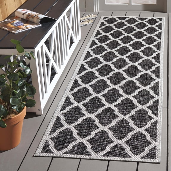 SAFAVIEH Beach House Jeptha Geometric Indoor/Outdoor Runner Rug, Charcoal/Gray, 2'2" x 8'