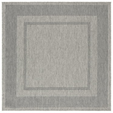 SAFAVIEH Beach House Joakim Bordered Indoor/Outdoor Area Rug, Grey/Charcoal, 6'7" x 6'7" Square