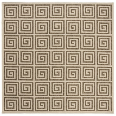 SAFAVIEH Beach House Johan Geometric Indoor/Outdoor Area Rug, Beige/Cream, 6'7" x 6'7" Square