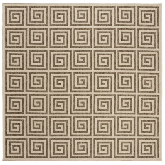 SAFAVIEH Beach House Johan Geometric Indoor/Outdoor Area Rug, Beige/Cream, 6'7" x 6'7" Square