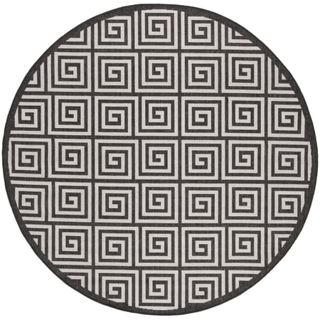 SAFAVIEH Beach House Johan Geometric Indoor/Outdoor Area Rug, Light Grey/Charcoal, 6'7" x 6'7" Round