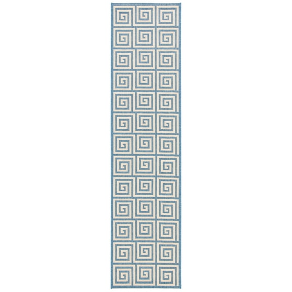 SAFAVIEH Beach House Johan Geometric Indoor/Outdoor Runner Rug, Cream/Blue, 2'2" x 10'