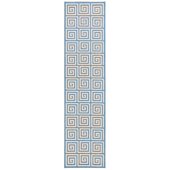 SAFAVIEH Beach House Johan Geometric Indoor/Outdoor Runner Rug, Cream/Blue, 2'2" x 12'