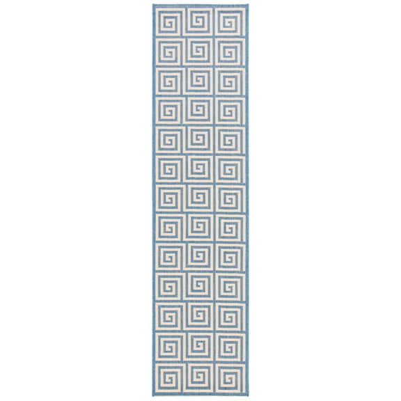 SAFAVIEH Beach House Johan Geometric Indoor/Outdoor Runner Rug, Cream/Blue, 2'2" x 12'