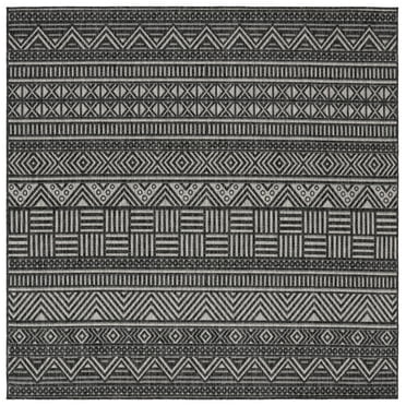 SAFAVIEH Beach House Jolanta Geometric Indoor/Outdoor Area Rug, Charcoal/Grey, 6'7" x 6'7" Square