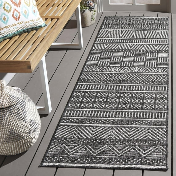 SAFAVIEH Beach House Jolanta Geometric Indoor/Outdoor Runner Rug, Charcoal/Gray, 2'2" x 8'