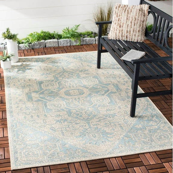 SAFAVIEH Beach House Jose Geometric Indoor/Outdoor Area Rug Aqua/Cream, 3' x 5'