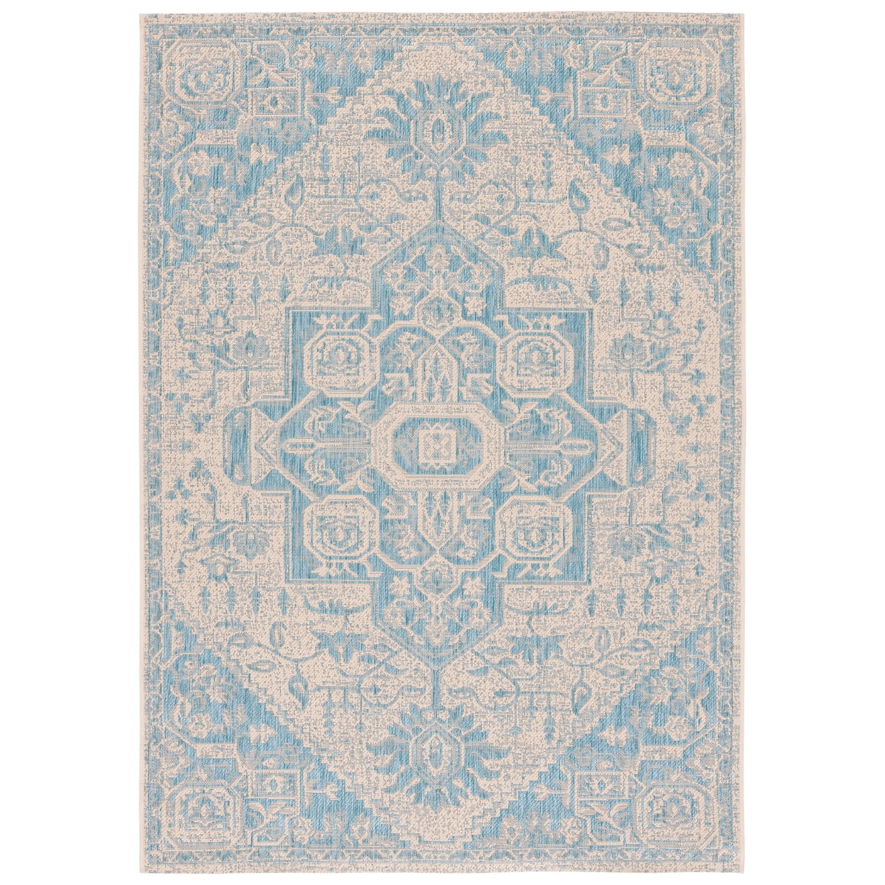 SAFAVIEH Beach House Jose Geometric Indoor/Outdoor Area Rug Aqua/Cream, 5'3" x 7'6"