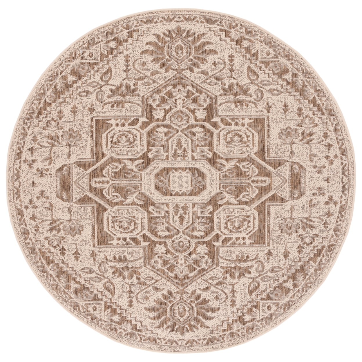 SAFAVIEH Beach House Jose Geometric Indoor/Outdoor Area Rug Beige/Cream, 6'7" x 6'7" Round