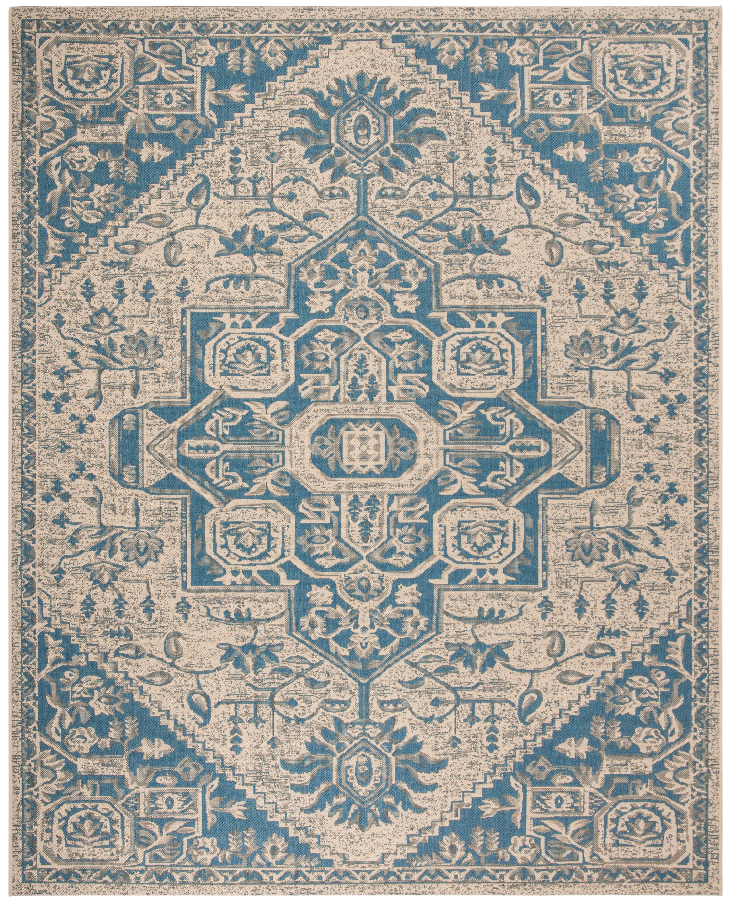 SAFAVIEH Beach House Jose Geometric Indoor/Outdoor Area Rug Blue/Cream, 7'10" x 10'