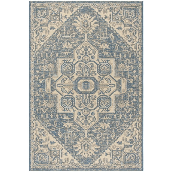 SAFAVIEH Beach House Jose Geometric Indoor/Outdoor Area Rug Cream/Blue, 4' x 6'