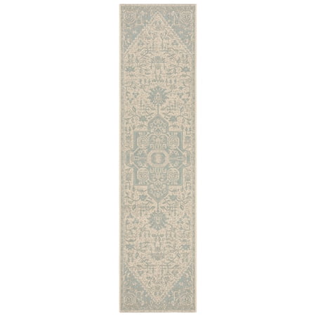 SAFAVIEH Beach House Jose Geometric Indoor/Outdoor Runner Rug Aqua/Cream, 2' x 8'