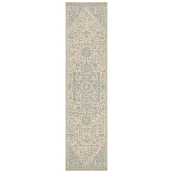 SAFAVIEH Beach House Jose Geometric Indoor/Outdoor Runner Rug Aqua/Cream, 2' x 8'