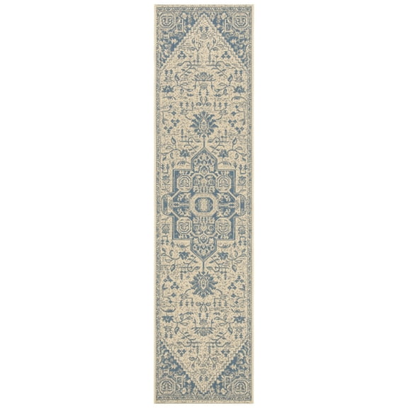 SAFAVIEH Beach House Jose Geometric Indoor/Outdoor Runner Rug Blue/Cream, 2' x 8'