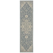 SAFAVIEH Beach House Jose Geometric Indoor/Outdoor Runner Rug Cream/Blue, 2' x 8'