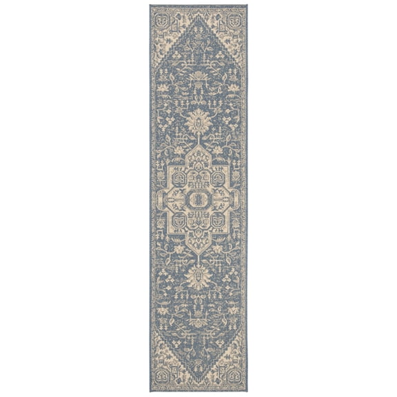 SAFAVIEH Beach House Jose Geometric Indoor/Outdoor Runner Rug Cream/Blue, 2' x 8'