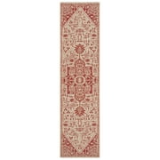 SAFAVIEH Beach House Jose Geometric Indoor/Outdoor Runner Rug Red/Cream, 2' x 8'