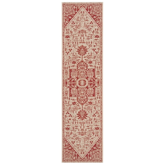 SAFAVIEH Beach House Jose Geometric Indoor/Outdoor Runner Rug Red/Cream, 2' x 8'