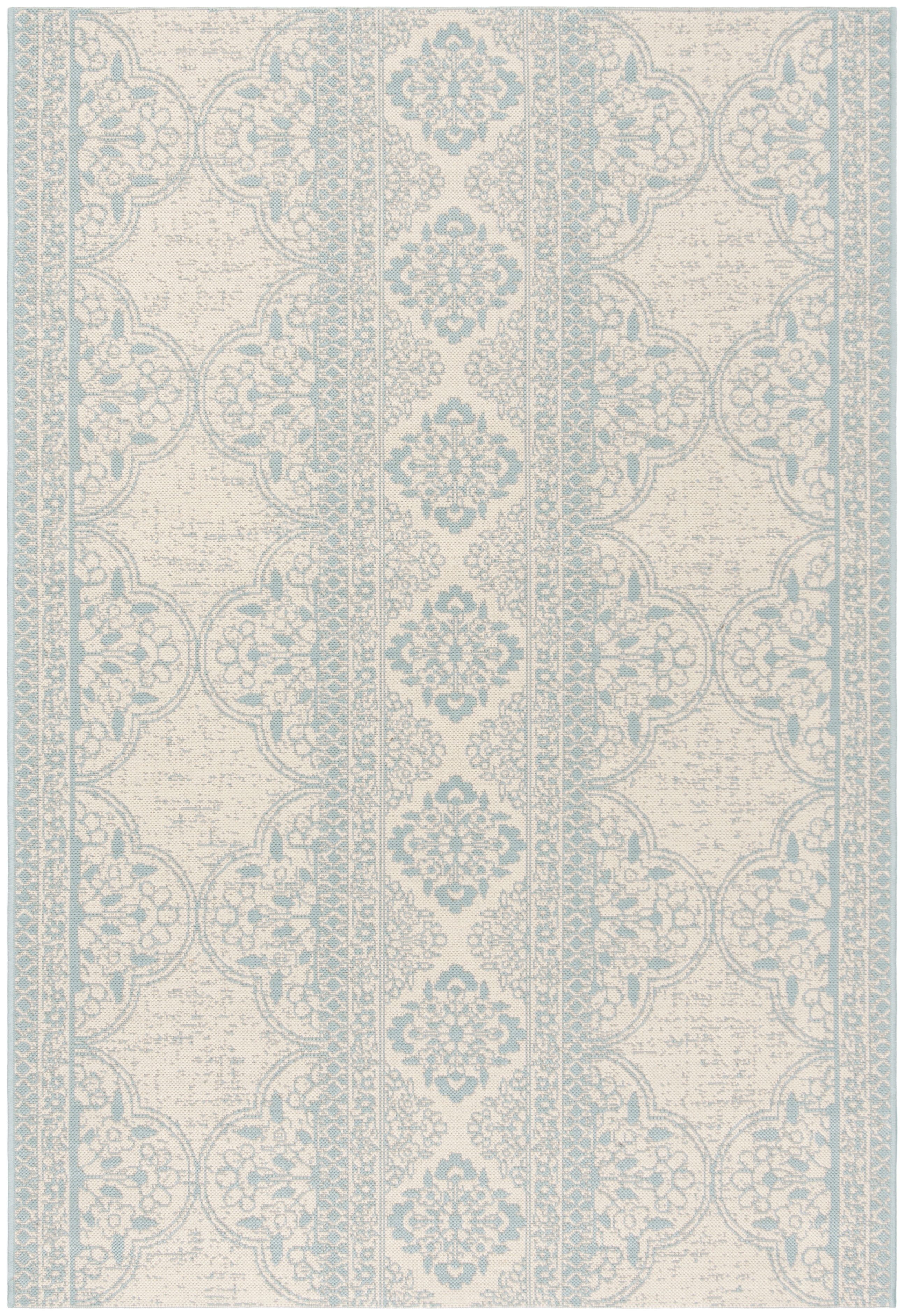 Aqua and Cream Geometric Indoor/Outdoor Rug, 2'2" x 4'