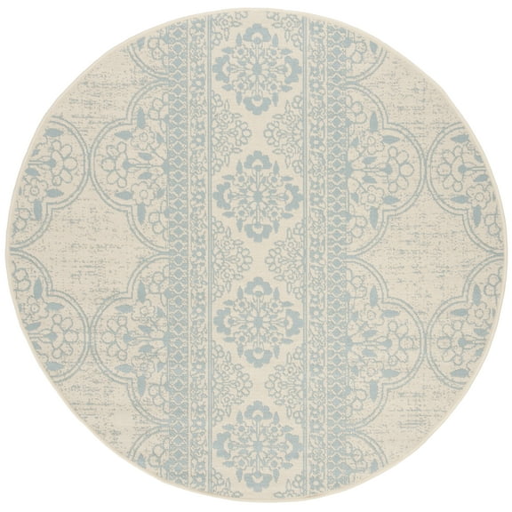 SAFAVIEH Beach House Justine Geometric Indoor/Outdoor Area Rug, Aqua/Cream, 4' x 4' Round