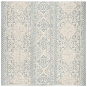 SAFAVIEH Beach House Justine Geometric Indoor/Outdoor Area Rug, Aqua/Cream, 8' x 8' Square