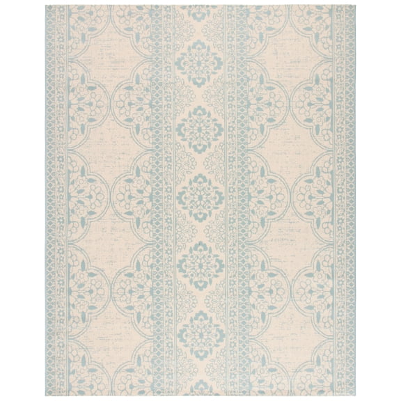SAFAVIEH Beach House Justine Geometric Indoor/Outdoor Area Rug, Aqua/Cream, 9' x 12'