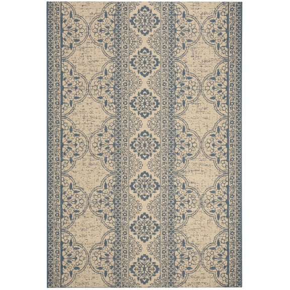 SAFAVIEH Beach House Justine Geometric Indoor/Outdoor Area Rug, Blue/Creme, 2'2" x 4'