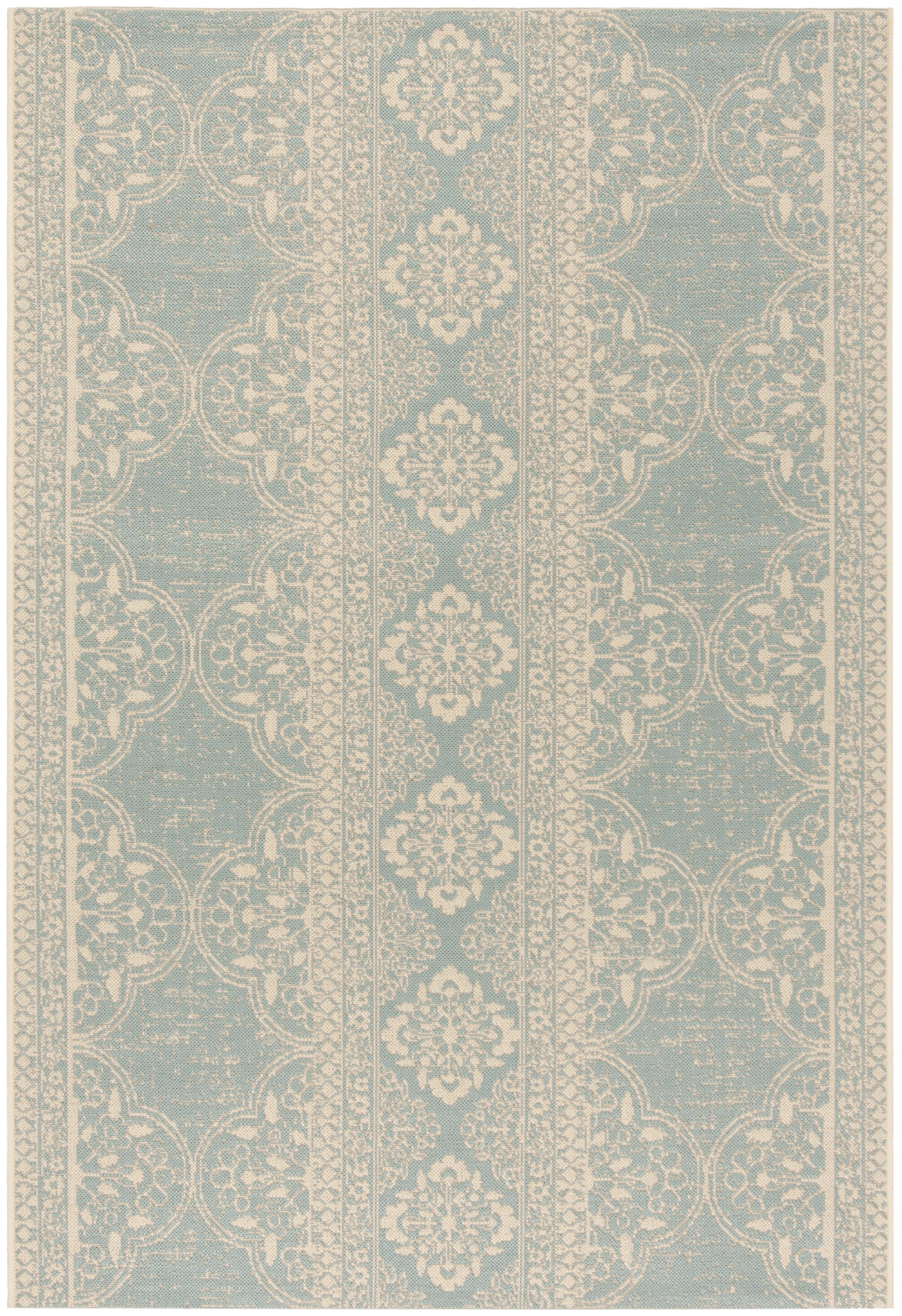 SAFAVIEH Beach House Justine Geometric Indoor/Outdoor Area Rug, Cream/Aqua, 2'2" x 4'