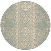 SAFAVIEH Beach House Justine Geometric Indoor/Outdoor Area Rug, Cream/Aqua, 4' x 4' Round