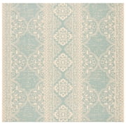 SAFAVIEH Beach House Justine Geometric Indoor/Outdoor Area Rug, Cream/Aqua, 4' x 4' Square