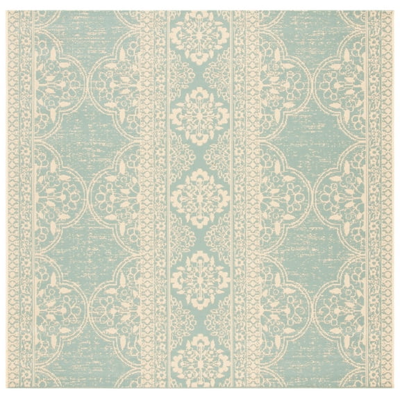 SAFAVIEH Beach House Justine Geometric Indoor/Outdoor Area Rug, Cream/Aqua, 4' x 4' Square