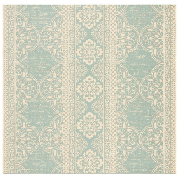 SAFAVIEH Beach House Justine Geometric Indoor/Outdoor Area Rug, Cream/Aqua, 4' x 4' Square