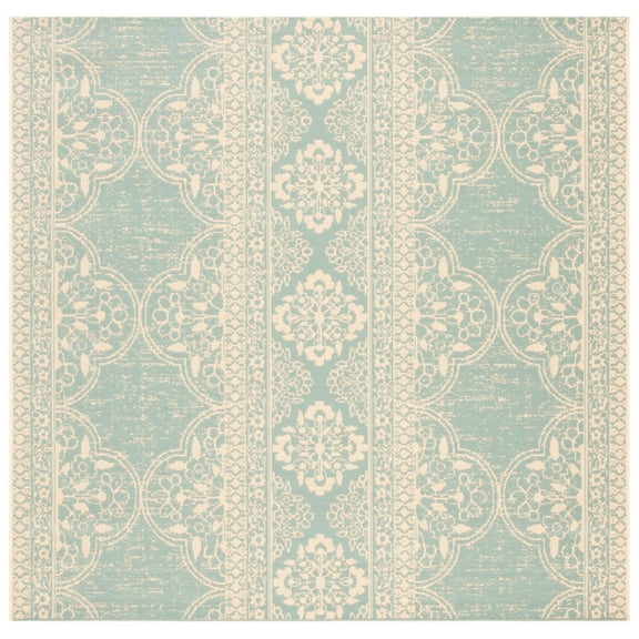 SAFAVIEH Beach House Justine Geometric Indoor/Outdoor Area Rug, Cream/Aqua, 8' x 8' Square