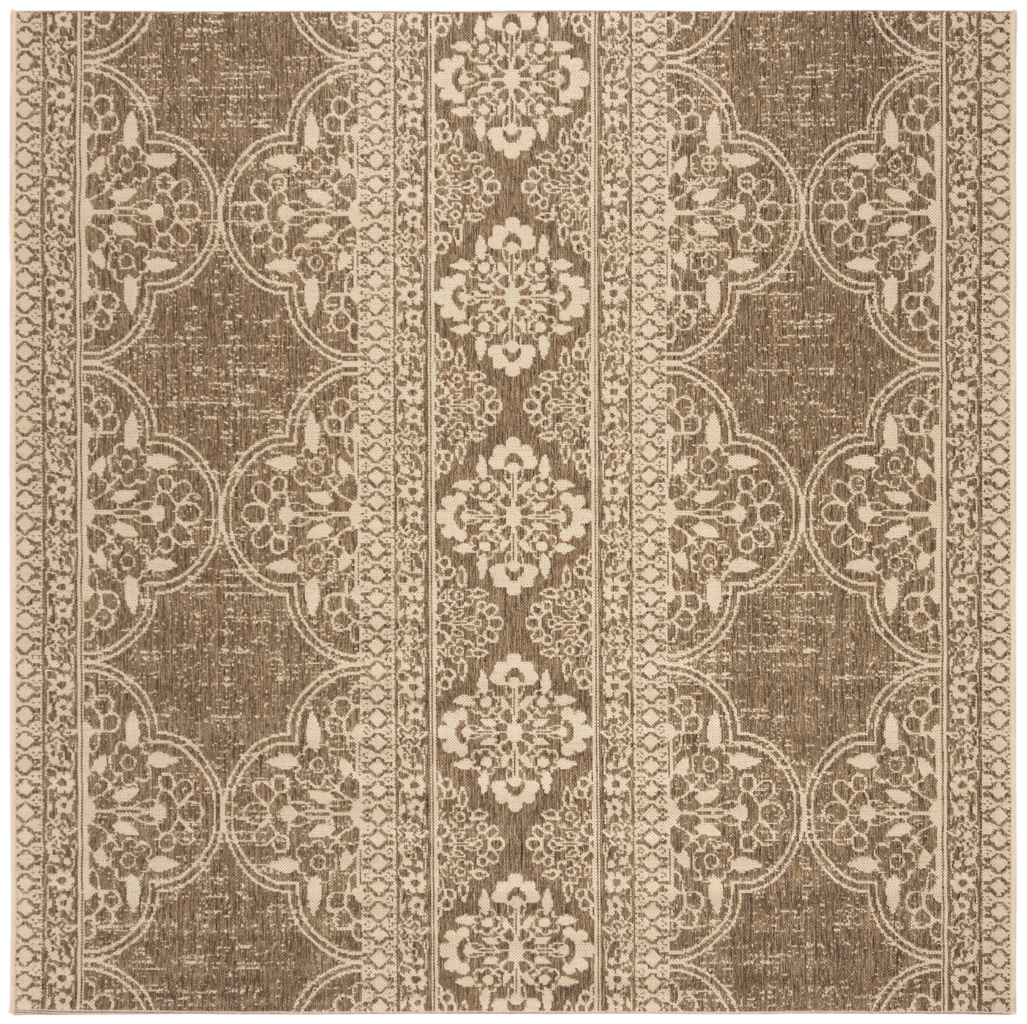 Cream and Beige Geometric Synthetic 4' Square Area Rug