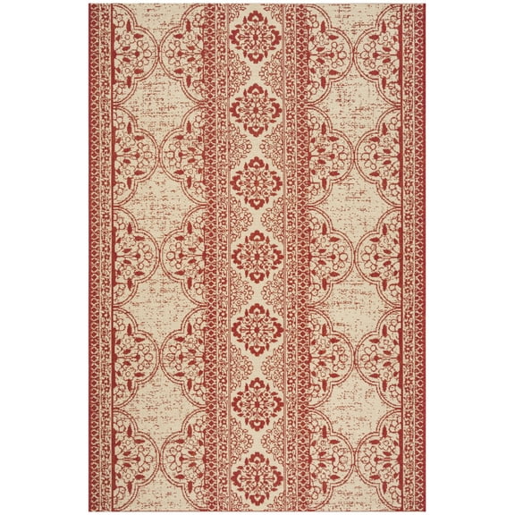 SAFAVIEH Beach House Justine Geometric Indoor/Outdoor Area Rug, Red/Creme, 2'2" x 4'