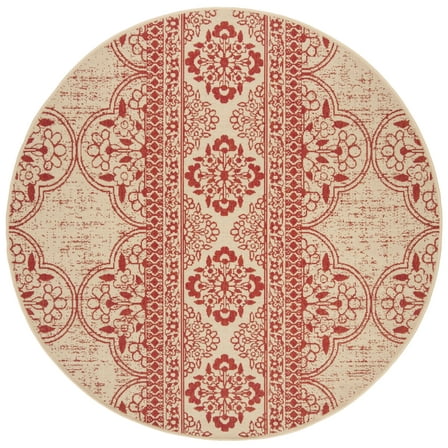 SAFAVIEH Beach House Justine Geometric Indoor/Outdoor Area Rug, Red/Creme, 4' x 4' Round