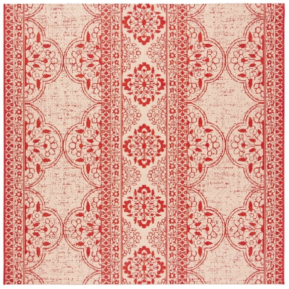 SAFAVIEH Beach House Justine Geometric Indoor/Outdoor Area Rug, Red/Creme, 4' x 4' Square