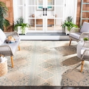 SAFAVIEH Beach House Justine Geometric Indoor/Outdoor Runner Rug, Aqua/Cream, 2'2" x 12'