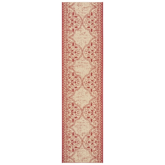 SAFAVIEH Beach House Justine Geometric Indoor/Outdoor Runner Rug, Red/Creme, 2'2" x 6'