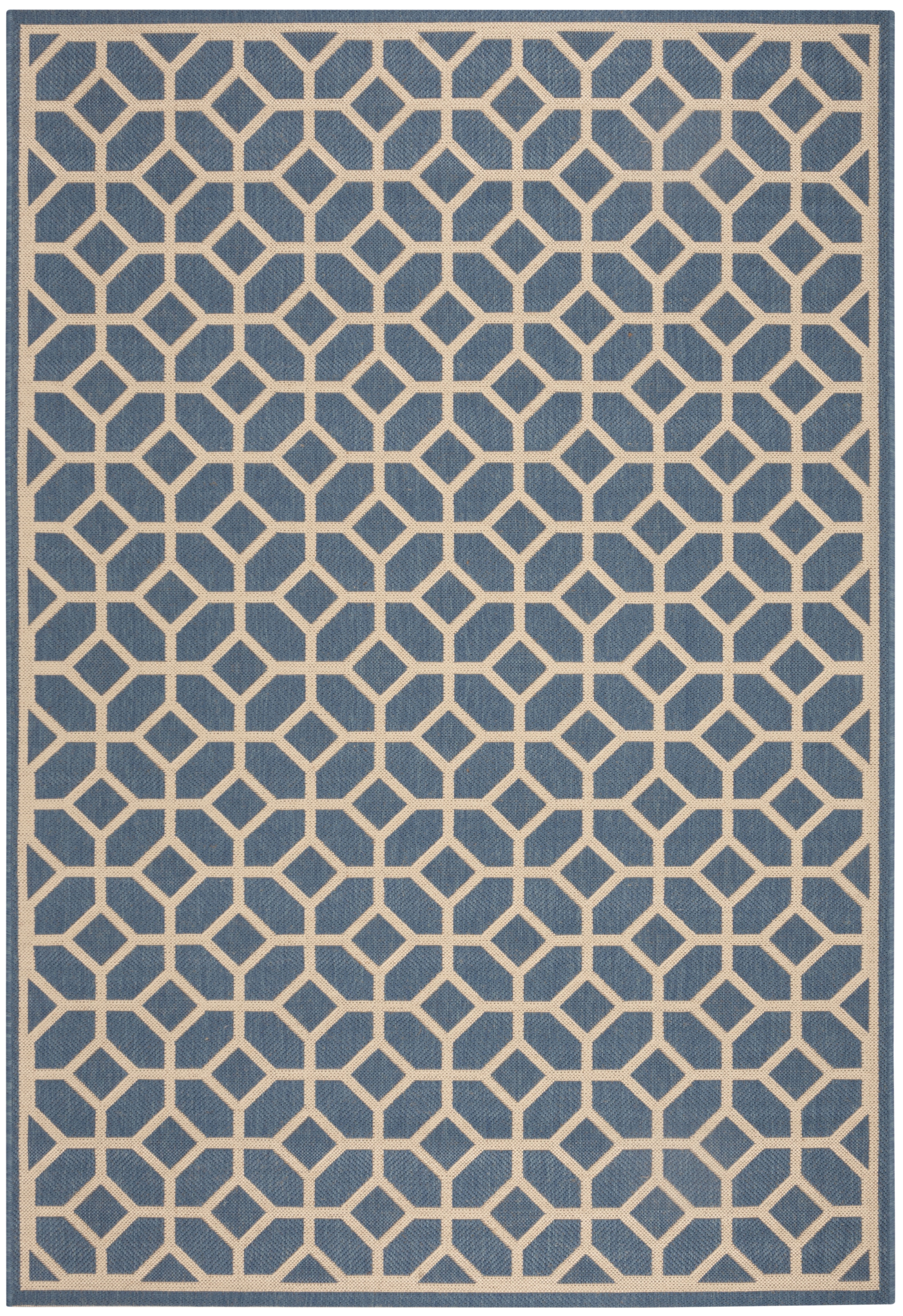 Blue and Creme Geometric Synthetic Indoor/Outdoor Accent Rug 2'-2" x 4'