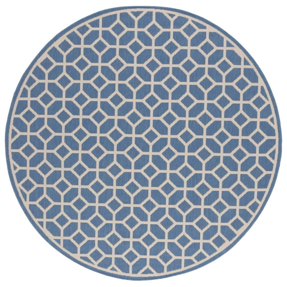 SAFAVIEH Beach House Kadri Geometric Indoor/Outdoor Area Rug, Blue/Creme, 6'7" x 6'7" Round