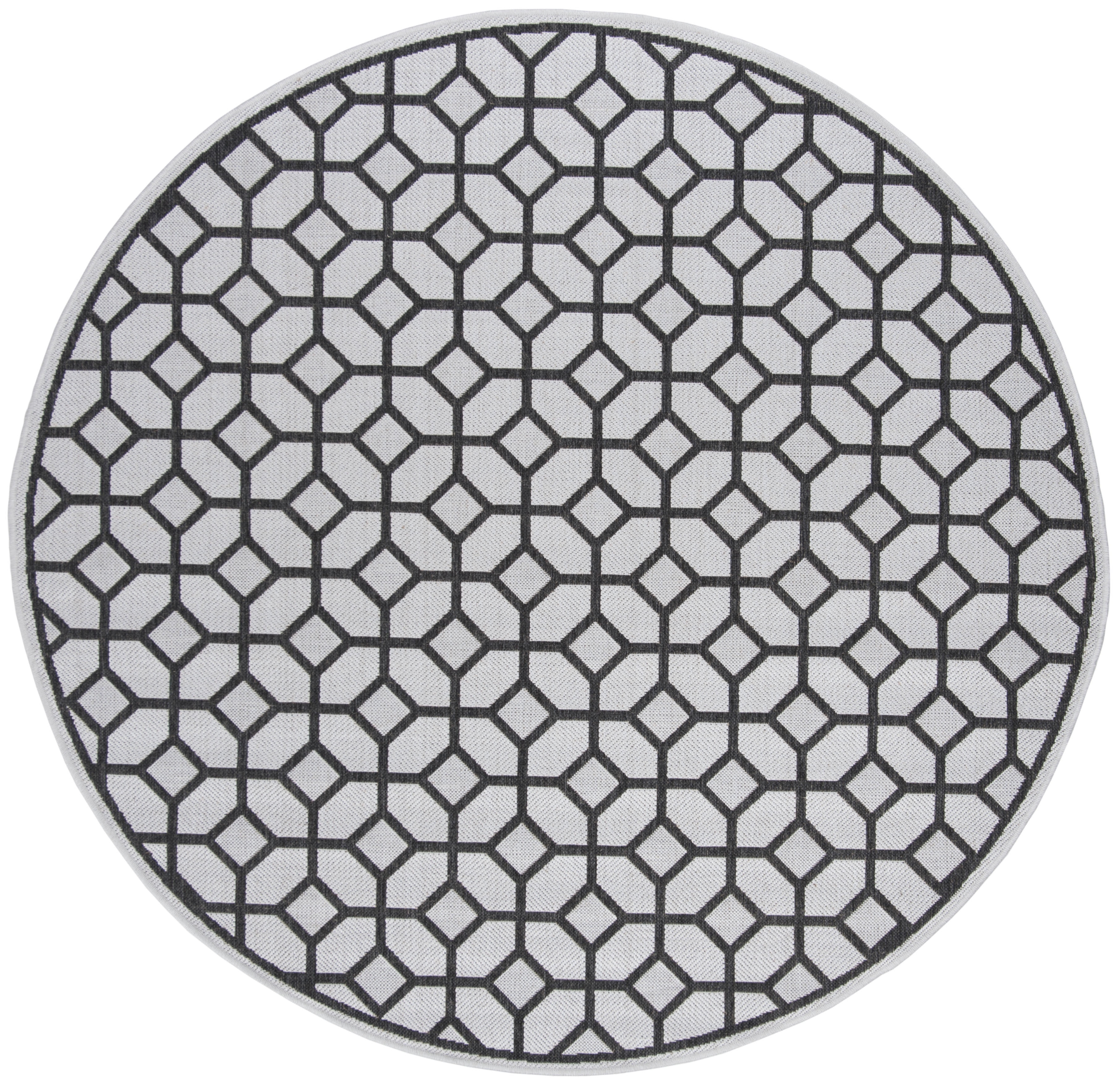 SAFAVIEH Beach House Kadri Geometric Indoor/Outdoor Area Rug, Light Grey/Charcoal, 6'7" x 6'7" Round