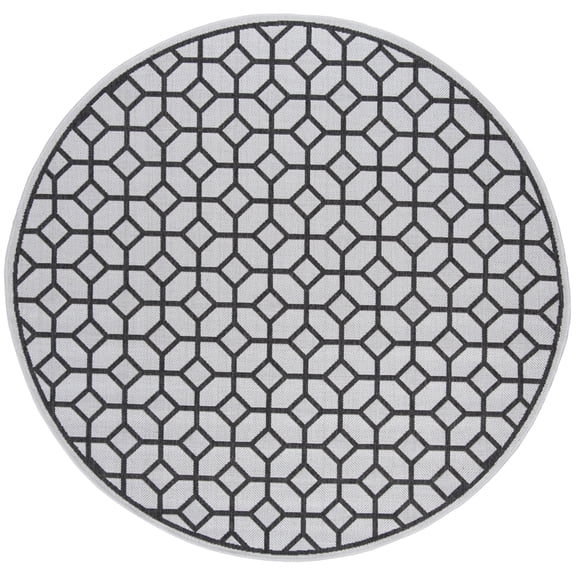 SAFAVIEH Beach House Kadri Geometric Indoor/Outdoor Area Rug, Light Grey/Charcoal, 6'7" x 6'7" Round