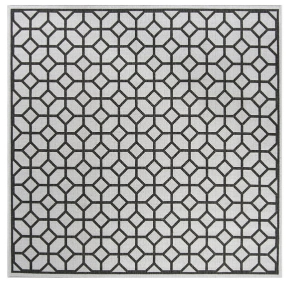 SAFAVIEH Beach House Kadri Geometric Indoor/Outdoor Area Rug, Light Grey/Charcoal, 6'7" x 6'7" Square