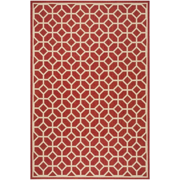SAFAVIEH Beach House Kadri Geometric Indoor/Outdoor Area Rug, Red/Creme, 2'2" x 4'