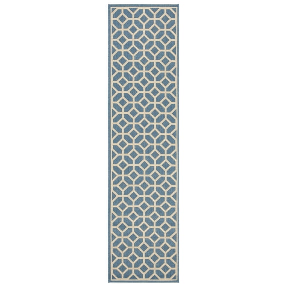 SAFAVIEH Beach House Kadri Geometric Indoor/Outdoor Runner Rug, Blue/Creme, 2'2" x 10'