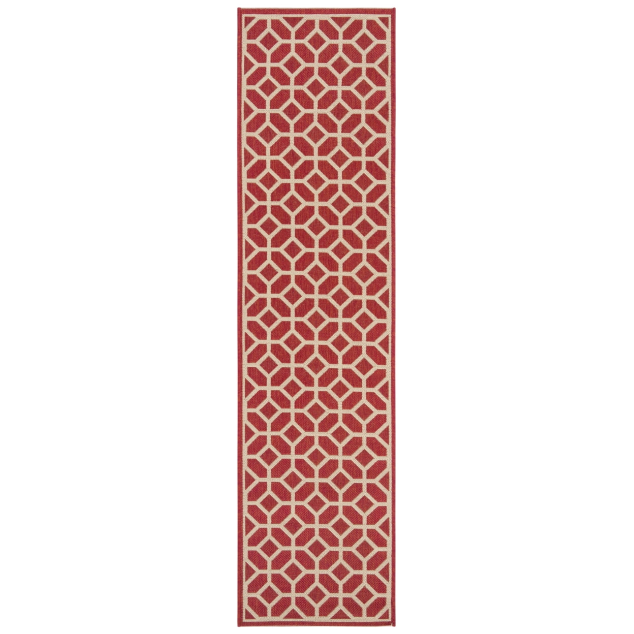 Red and Creme Geometric Synthetic Runner Rug, 2'-2" x 6'