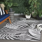 SAFAVIEH Beach House Kaeden Botanical Indoor/Outdoor Area Rug, Charcoal/Ivory, 5'3" x 7'6"