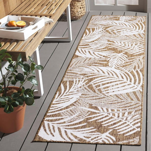 SAFAVIEH Beach House Kaeden Botanical Indoor/Outdoor Runner Rug, Brown/Ivory, 2'2" x 6'