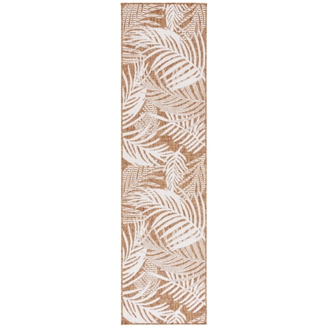 SAFAVIEH Beach House Kaeden Botanical Indoor/Outdoor Runner Rug, Brown/Ivory, 2'2" x 6'